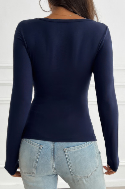 Solid Slim Fit V Neck Long Sleeve T Shirt-50538