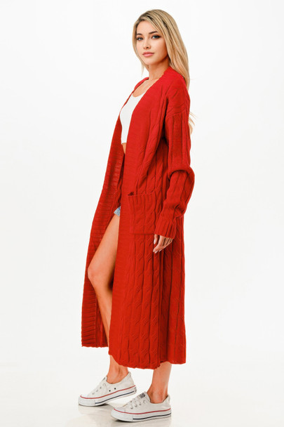 Cable Sweater Long Cardigan  -51819