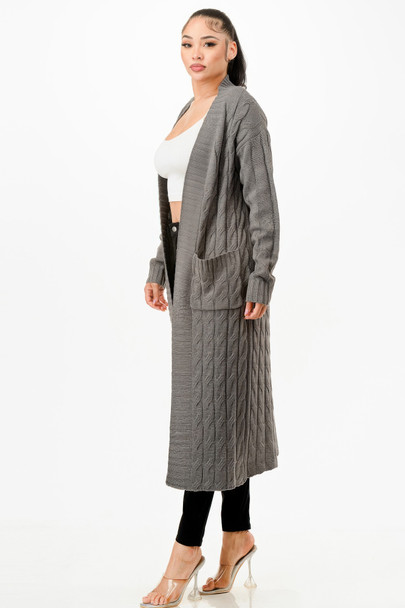Cable Sweater Long Cardigan  -51817