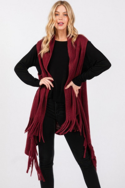 Embossed Dotted Line Tassel Knit Vest-51414