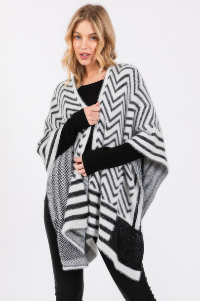 Fuzzy Chevron Pattern Ruana-51391