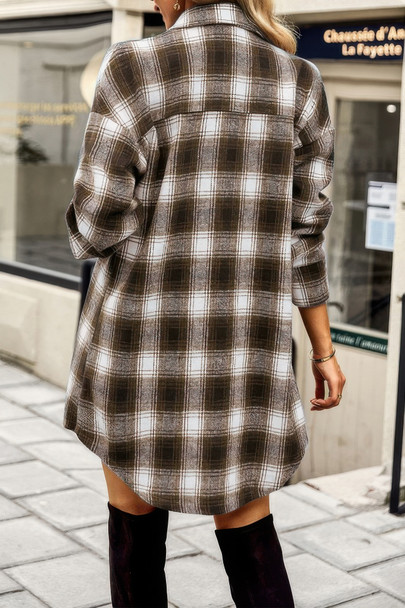 Plaid Single Pocket Button Down Loose Outerwear-48464