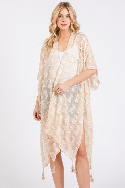 Distressed Pattern Tassel Kimono-47604