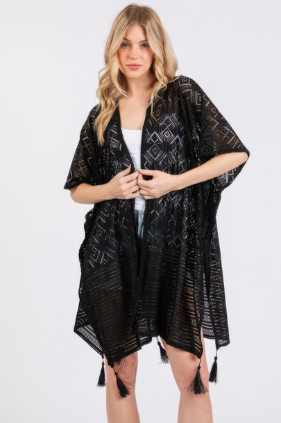Geometric Pattern Tassel Cover Up-47600