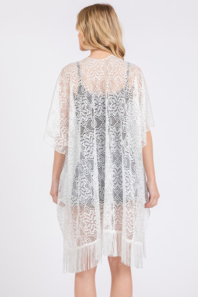 Flower Pattern Crochet Lace Tassel Cover Up-47598