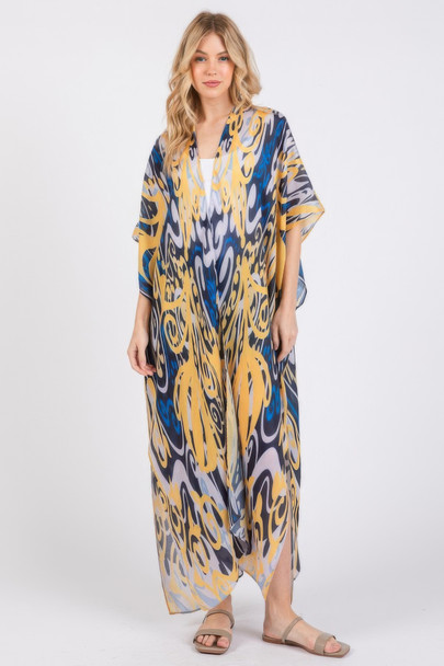 Boho Print Open Front Long Kimono-47595