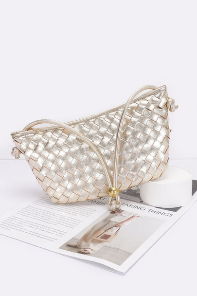 Faux Leather Braided Wrist And Shoulder Bag-50945