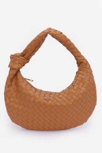 Faux Leather Braided Big Hobo Bag-50920