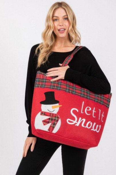 Let It Snow Letter Snowman Christmas Tote Bag-50862