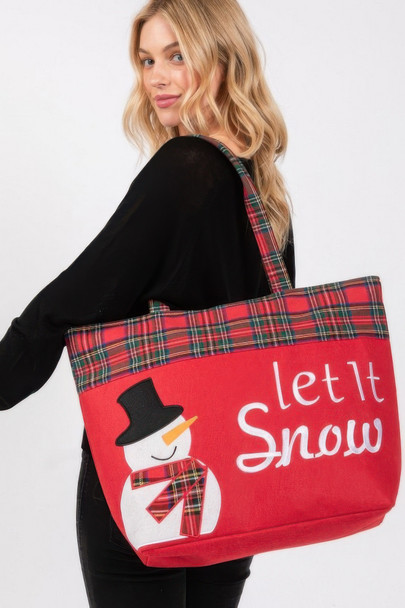 Let It Snow Letter Snowman Christmas Tote Bag-50862