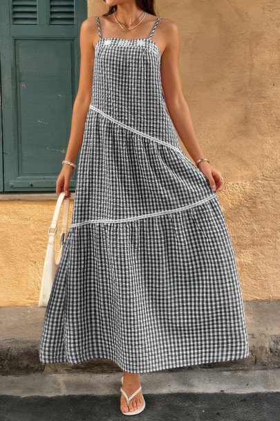 Suspenders Plaid Color Block A Line Dress-50594