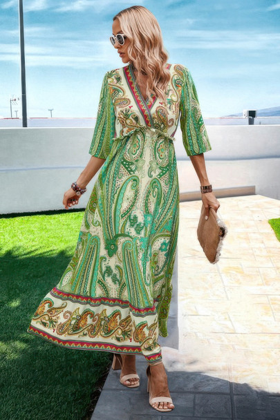 Allover Print Split High Waist Dress-50050