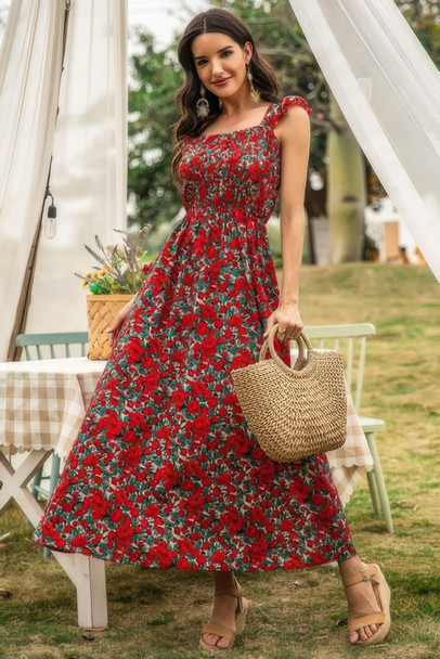 Sleeveless Floral Low Neck Max Dress-50035