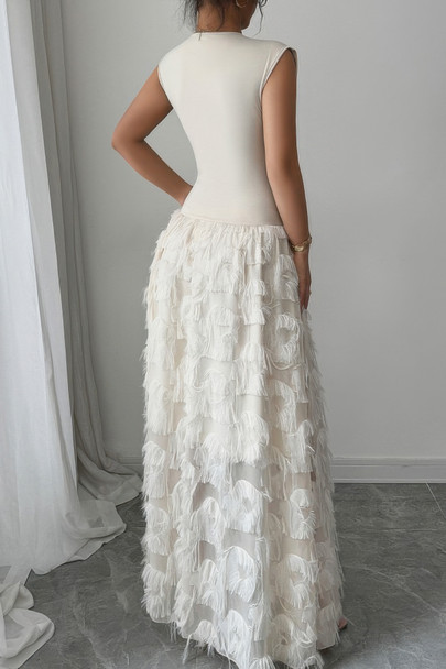 Solid V Neck Ruched Texture Splice Sleeveless Dress-49861