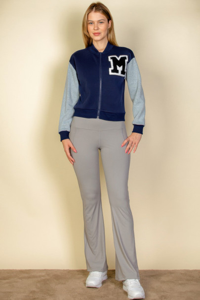 Letter Patched Striped Trim Varsity Jacket-45815