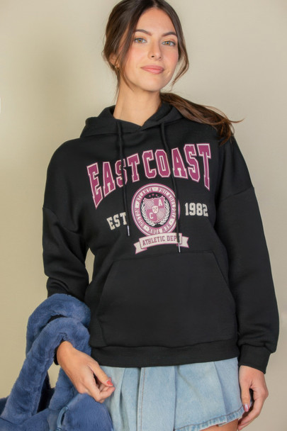 Graphic Kangaroo Pocket Drawstring Hoodie-45808