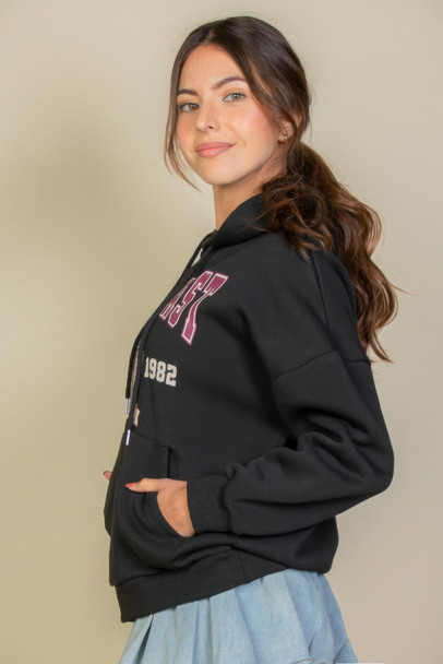 Graphic Kangaroo Pocket Drawstring Hoodie-45808