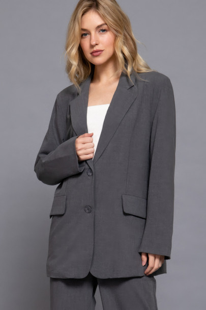 Long slv front button closure blazer      -45057