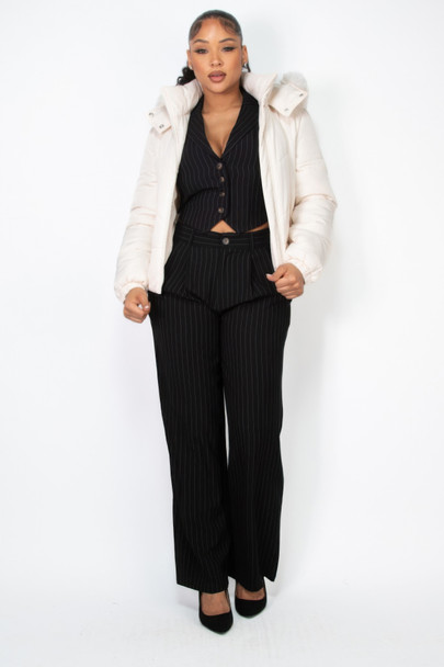 Insulated Zip-up Faux Fur Hooded Jacket -44950