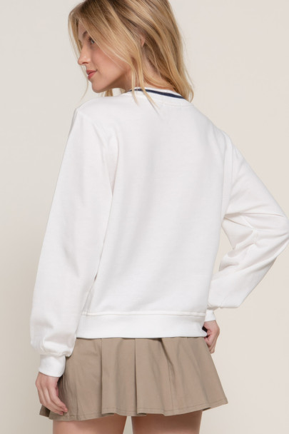 Long slv v-neck embroidered sweatshirt        -45043