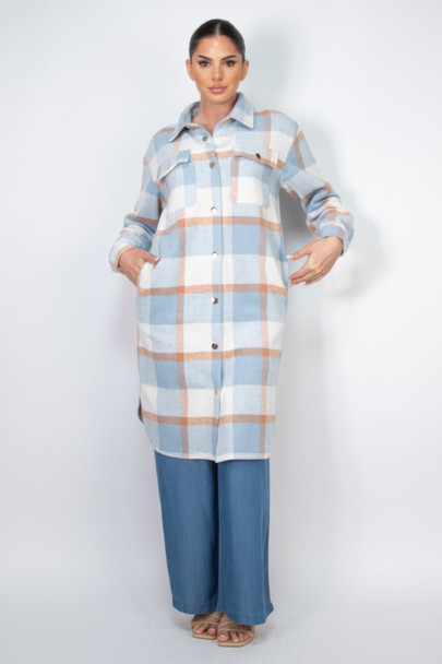 Plaid Buttoned Shacket Coat  -44947