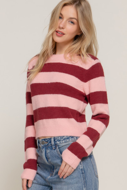 Long Slv Crew Neck Stripe Sweater-44933