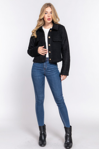 Long Slv Teddy Fleece Short Jacket           -44851