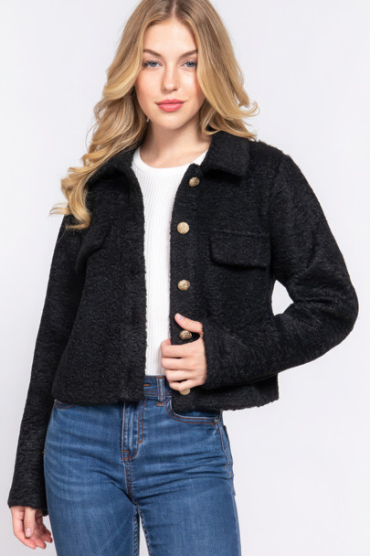 Long Slv Teddy Fleece Short Jacket           -44851