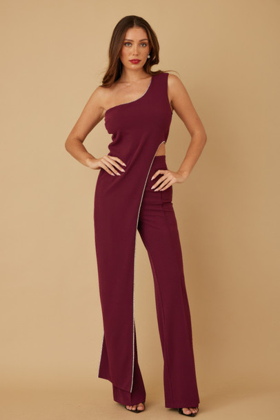 One Shoulder Strap Draped Layer W Rhinestone Sets-51929