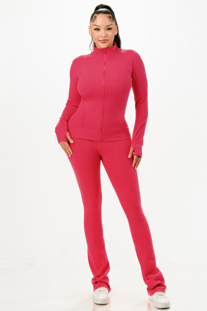 Thermal Active Wear Jacket With Flare Pants Set            -51807