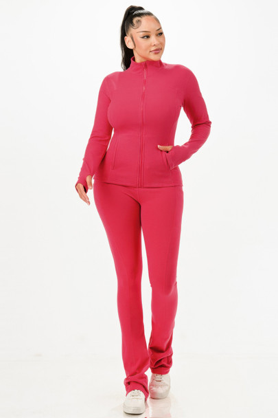 Thermal Active Wear Jacket With Flare Pants Set            -51807