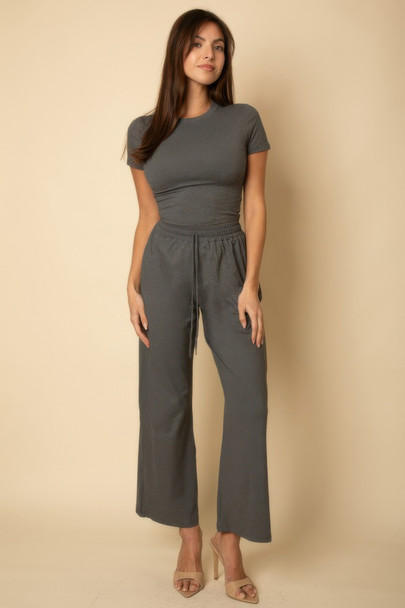 Relaxed Fit Top And Wide-leg Pants Set-51465