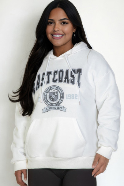 Plus Size Graphic Kangaroo Pocket Drawstring Hoodie-45807