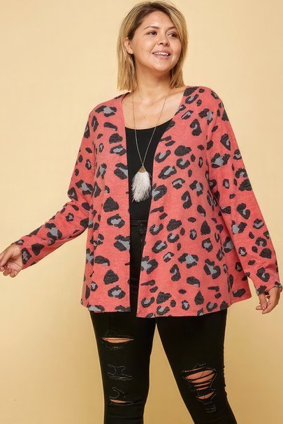 Plus Size Animal Printed Open Front Cropped Cardigan-42648