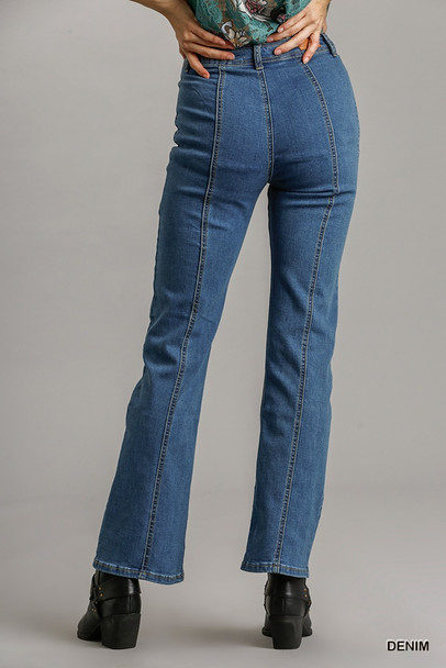 Panel Straight Cut Denim Jeans With Pockets-35195
