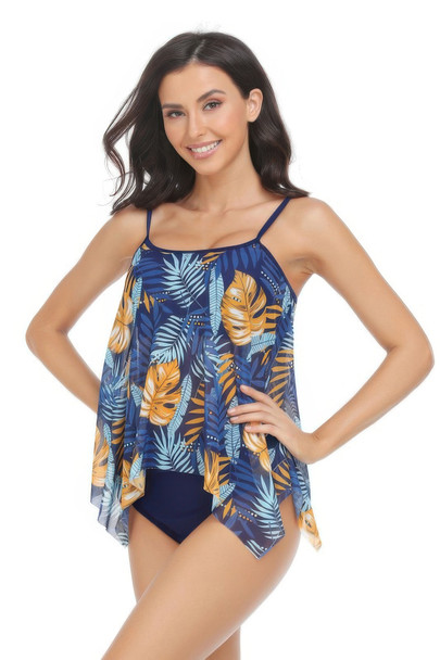 Sleeveless Strappy Floral Print Split Swimsuit Set-49349