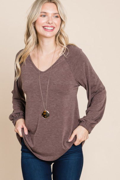 Casual V Neck Basic Long Sleeve Top      -44993