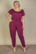 Plus Size Solid Drawstring Short Sleeve Jumpsuit-45712