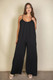 Plus spaghetti strap solid wide jumpsuit-45019