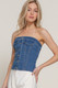 Button Down Placket Stretch Denim Tube Top-47356
