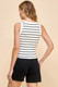 Button Detail Contrast Binding Stripe Tank Top-47043
