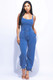 Washed Jumpsuit With Adjustable Ankle   -44631