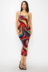Crossed Back Marble Print Multicolor Midi Dress-43712