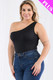 Plus size one shoulder solid casual bodysuit-45026