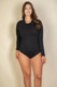 Plus solid long sleeve round neck bodysuit-45022