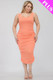 Plus Size Square Neck Ruched Bodycon Midi Dress-44068