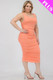 Plus Size Square Neck Ruched Bodycon Midi Dress-44068