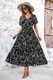 Allover Print V Neck Fit Belt A Line Long Dress-49355 Allover Print V Neck Fit Belt A Line Long Dress-49355