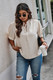 Plus Size Cross Neck Puff Sleeves Solid Button Top-50599