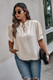 Plus Size Cross Neck Puff Sleeves Solid Button Top-50599